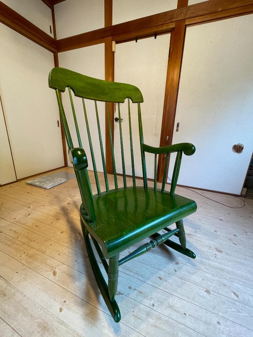 【値下げ中】飛騨産業 キツツキ 木製 ロッキングチェア ヴィンテージ 椅子 緑色