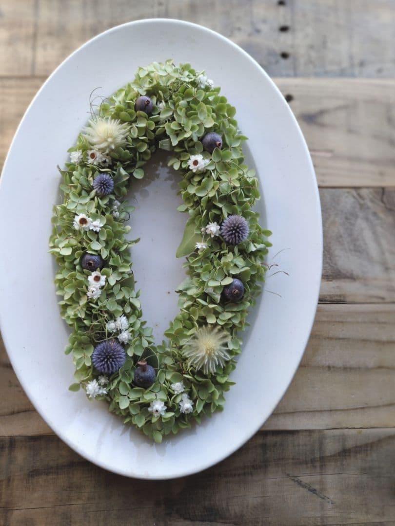 アナベルのオーバルリース　ドライフラワーリース 32cm