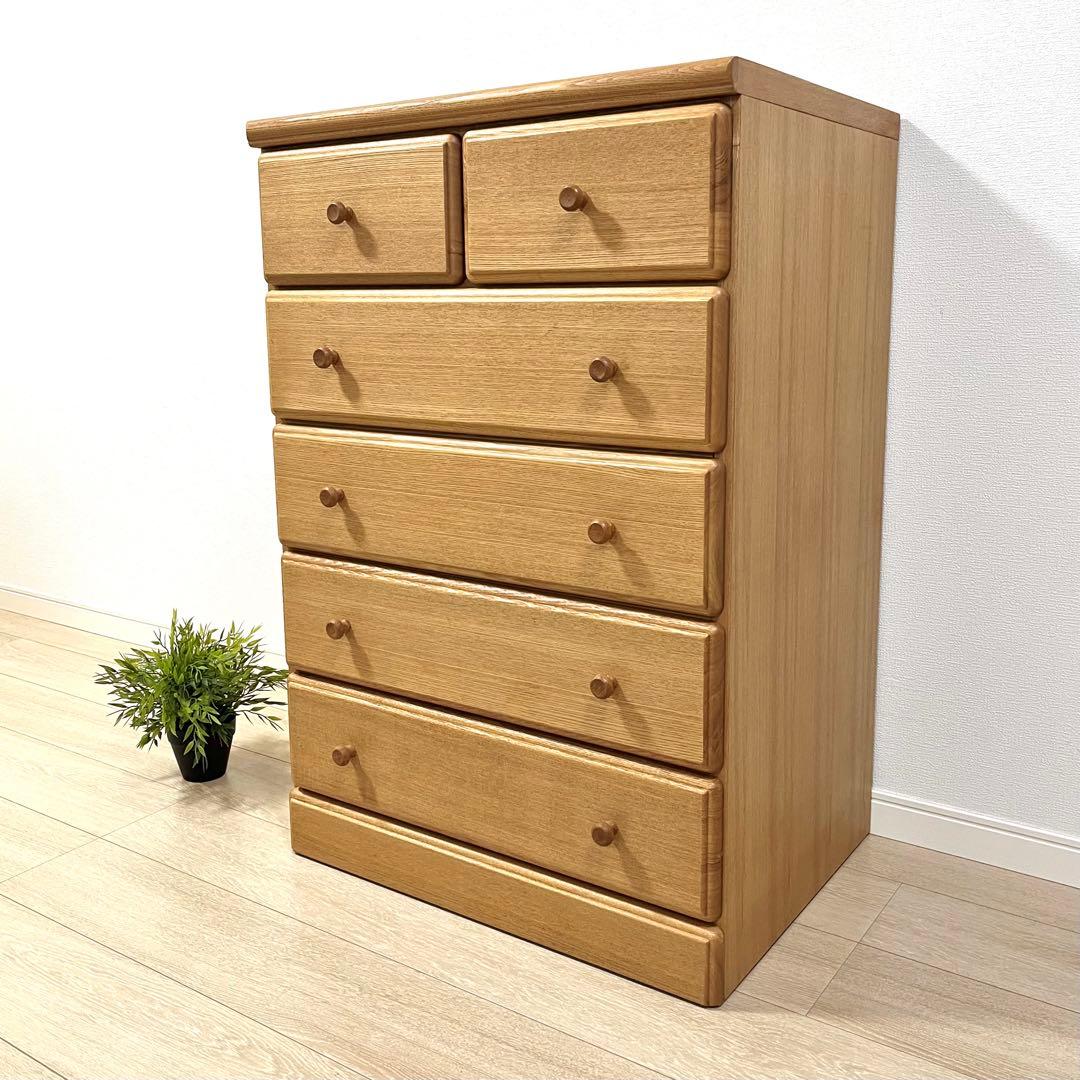 ち06【美品】起立木工 天然木タモ材 チェスト 5段 国産家具 収納タンス