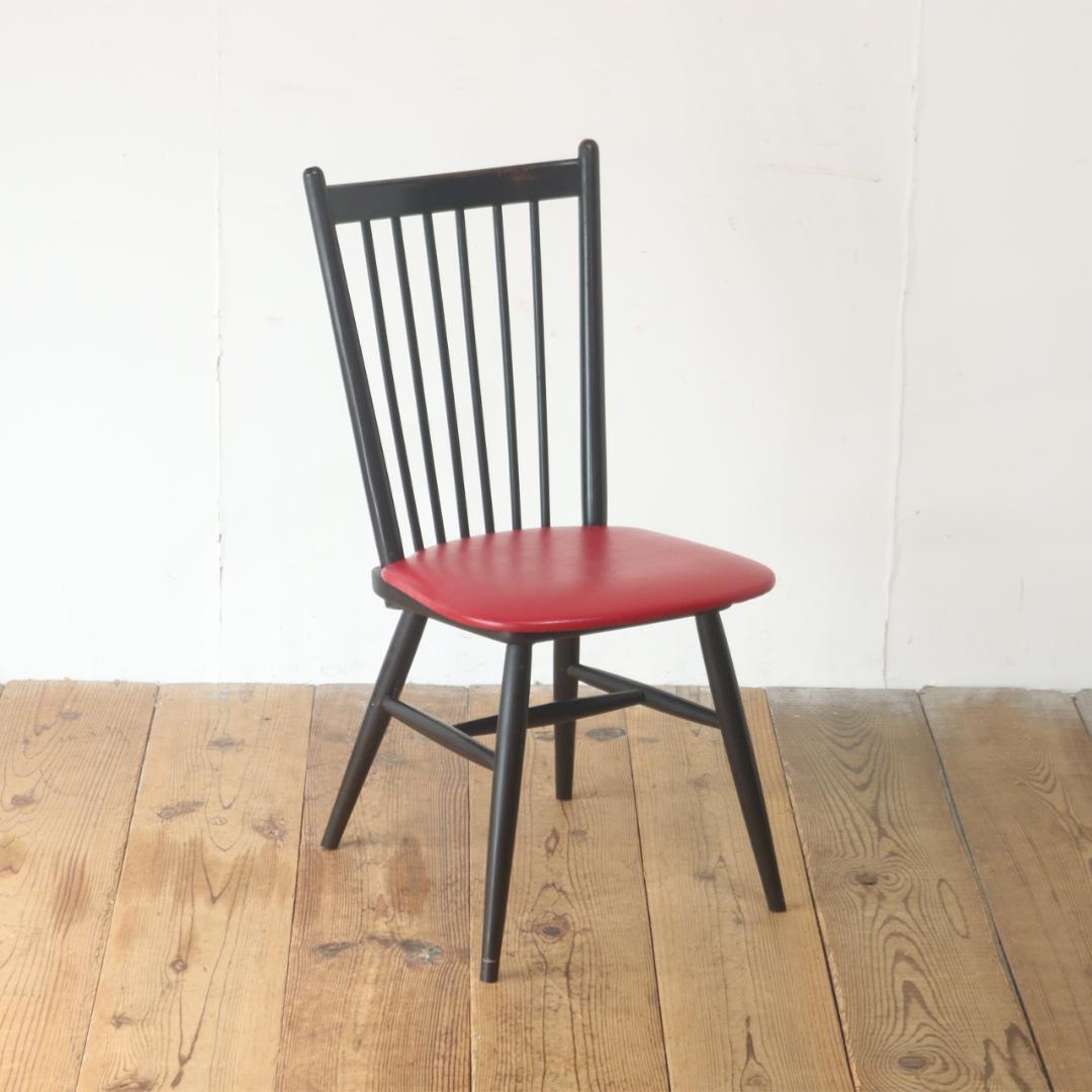 レトロ ダイニングチェア 椅子 食堂 木製 合皮 レザー 赤 松田家具 1