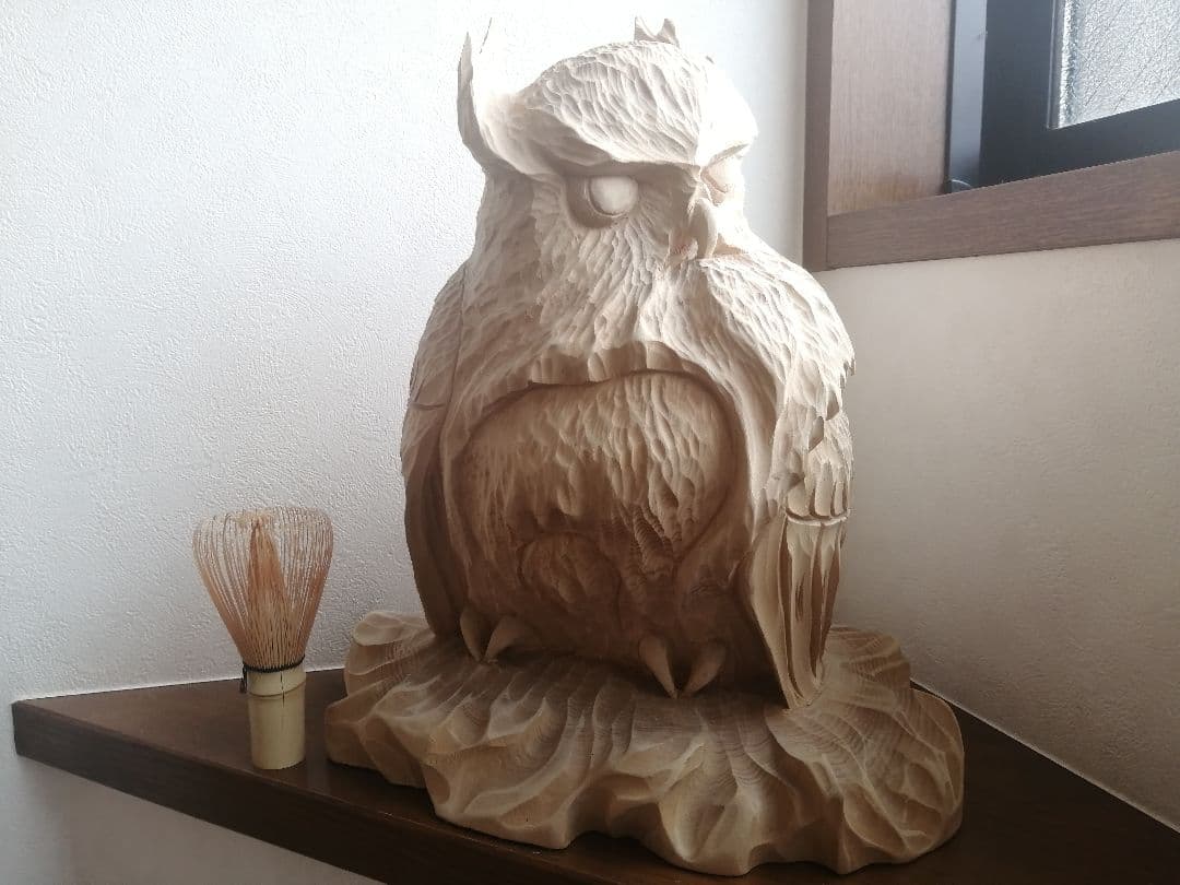 蝦夷縞梟 エゾシマ フクロウ 一刀彫 木彫