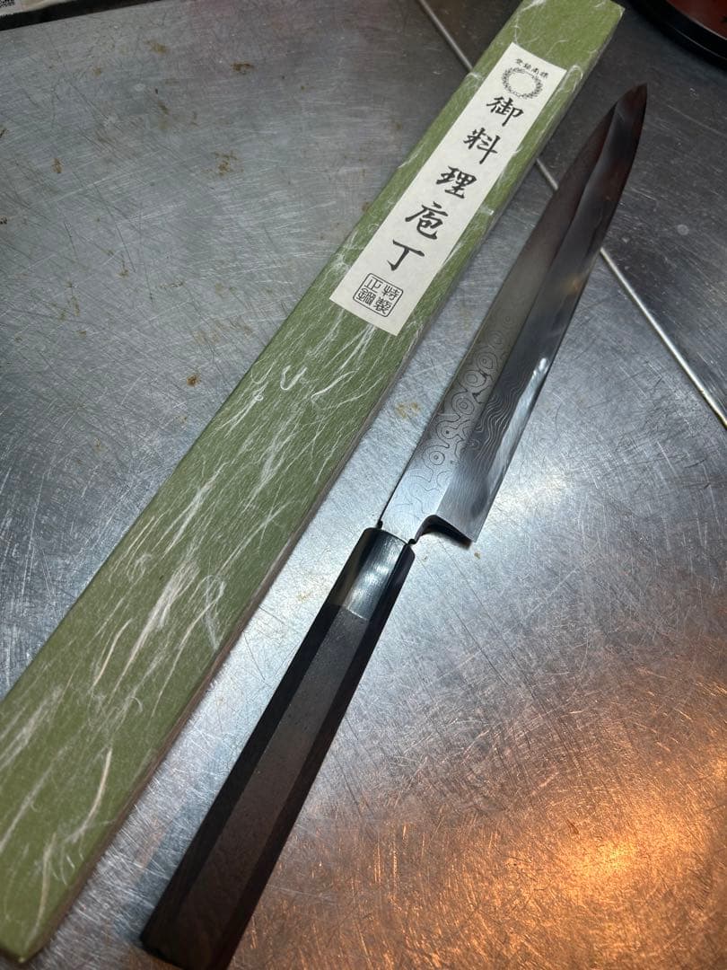 堺包丁　柳刃包丁　ダマスカス　青鋼　尺　黒檀八角柄
