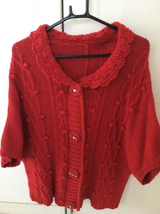 フランシュリッペ・半袖赤ニットカーディガン