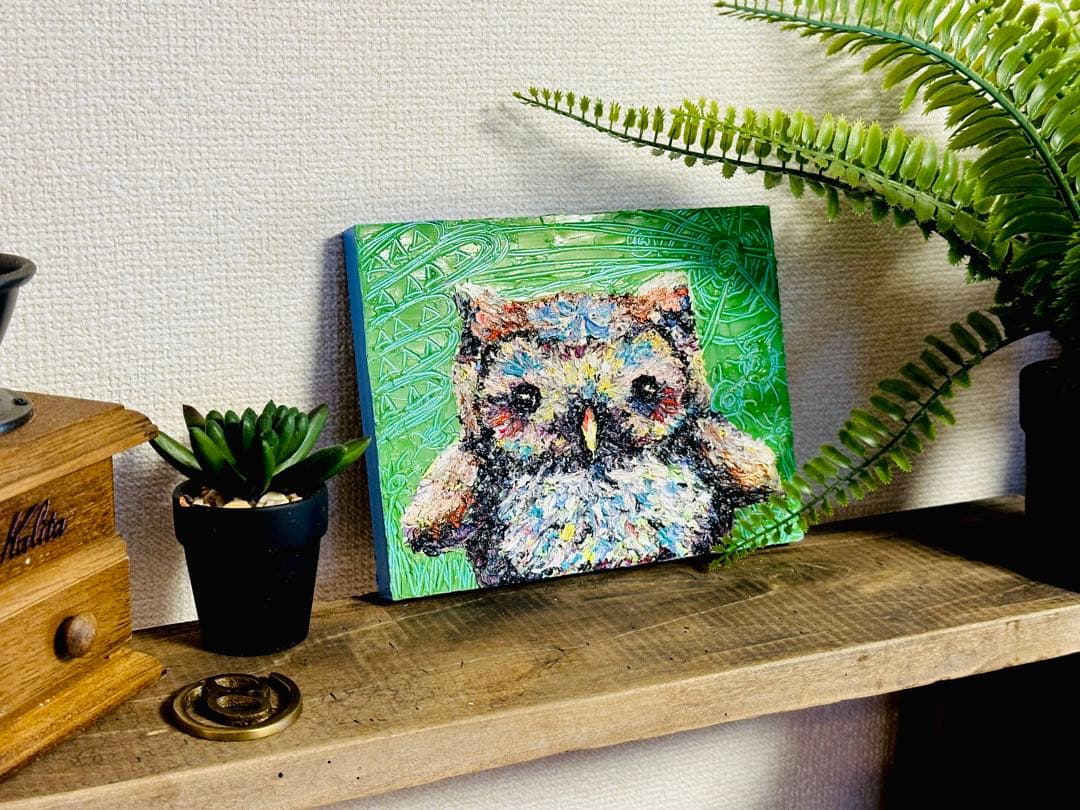 〜ぬいぐるみシリーズ〜　かわいいフクロウの油絵