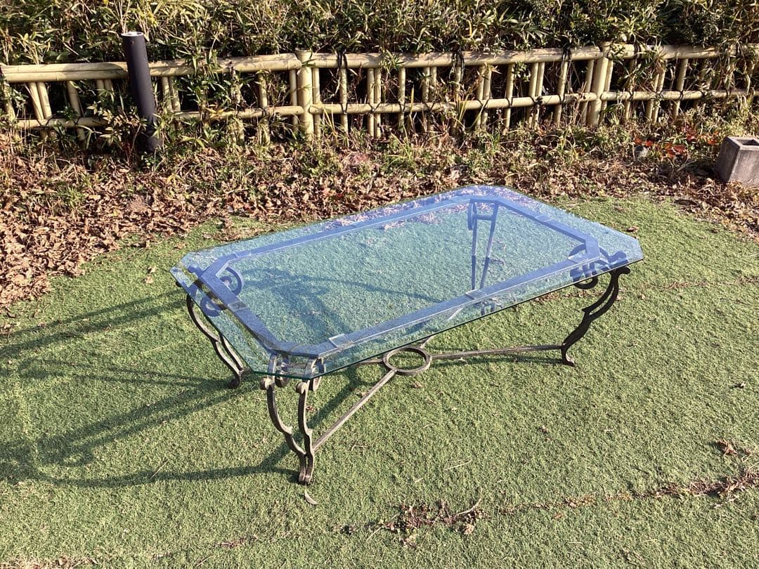 ガラステーブル　長方形　猫足　リビングテーブル　ローテーブル