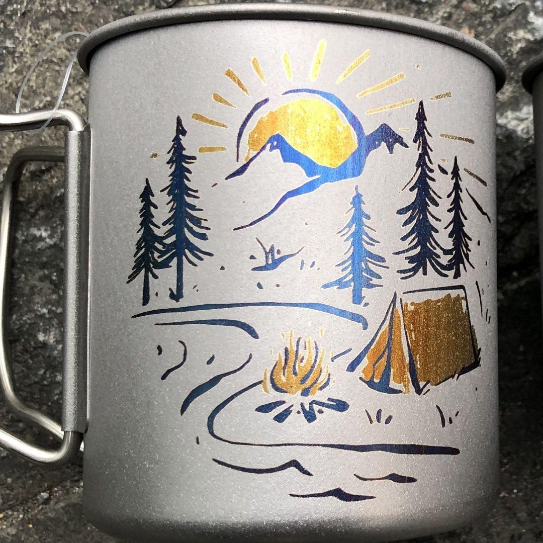 スノーピーク チタンマグ 300 カスタム 陽極酸化刻印　キャンプグラフィティ