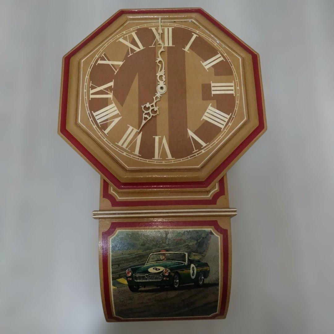 アンティーク風八角形木製時計（不動品）※絵柄　mg midget　※文字盤にmg