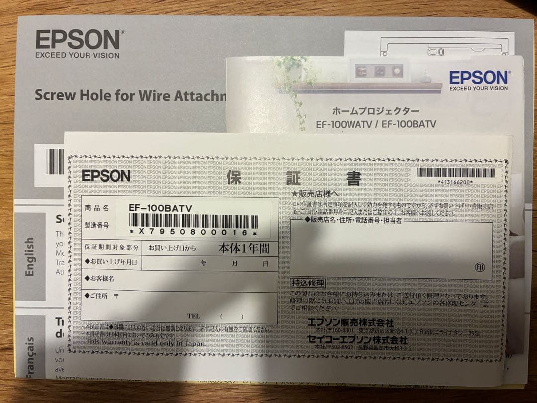 【美品】ホームプロジェクター EF-100BATV