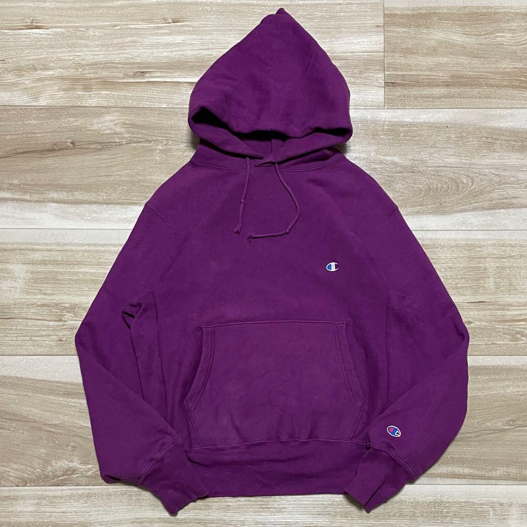 [M] 90s Champion リバースウィーブ パーカ パープル USA製