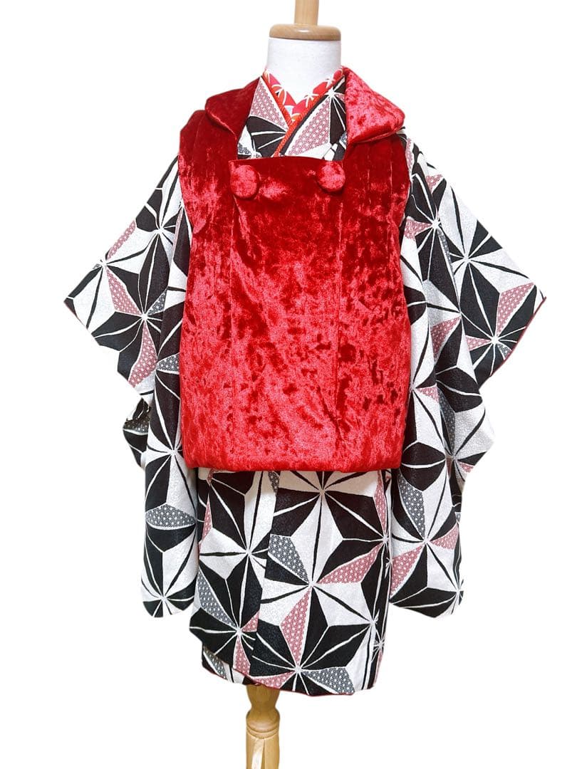 ベロア被布♡七五三　3歳　女の子　フルセット　モダン　大正ロマン　ベレー帽