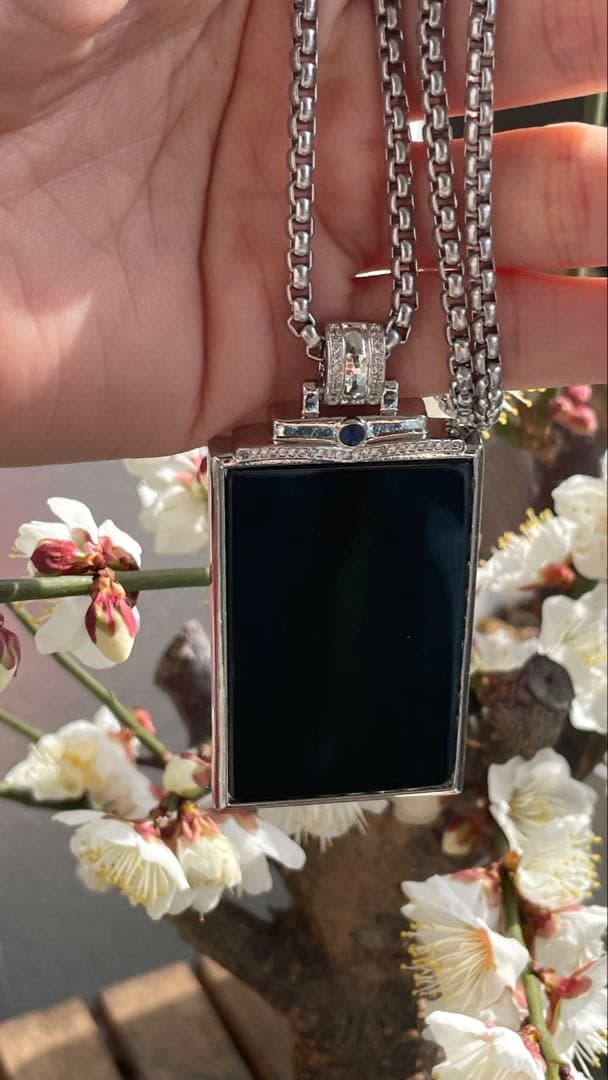 【バレンタインに】天然石 墨翠（黒翡翠）ペンダントネックレス 鑑定書付