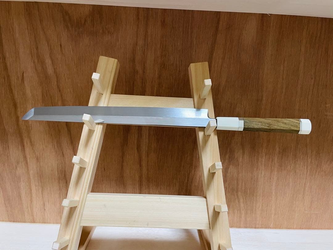 白木作　本焼　蛸引 先丸　包丁　鏡面　尺　緑檀両端人工象牙銀巻