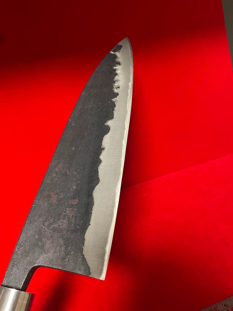 No.01278 包丁　白鷹幸伯（本人作) 黒打　両刃刃文綺麗　未使用品