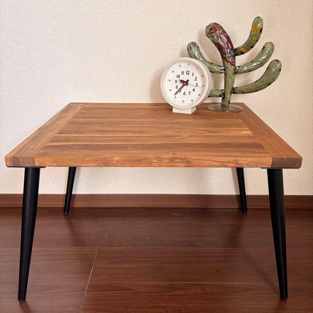 端喰ストライプチーク アイアンレッグ　テーブル　カフェ　おしゃれ