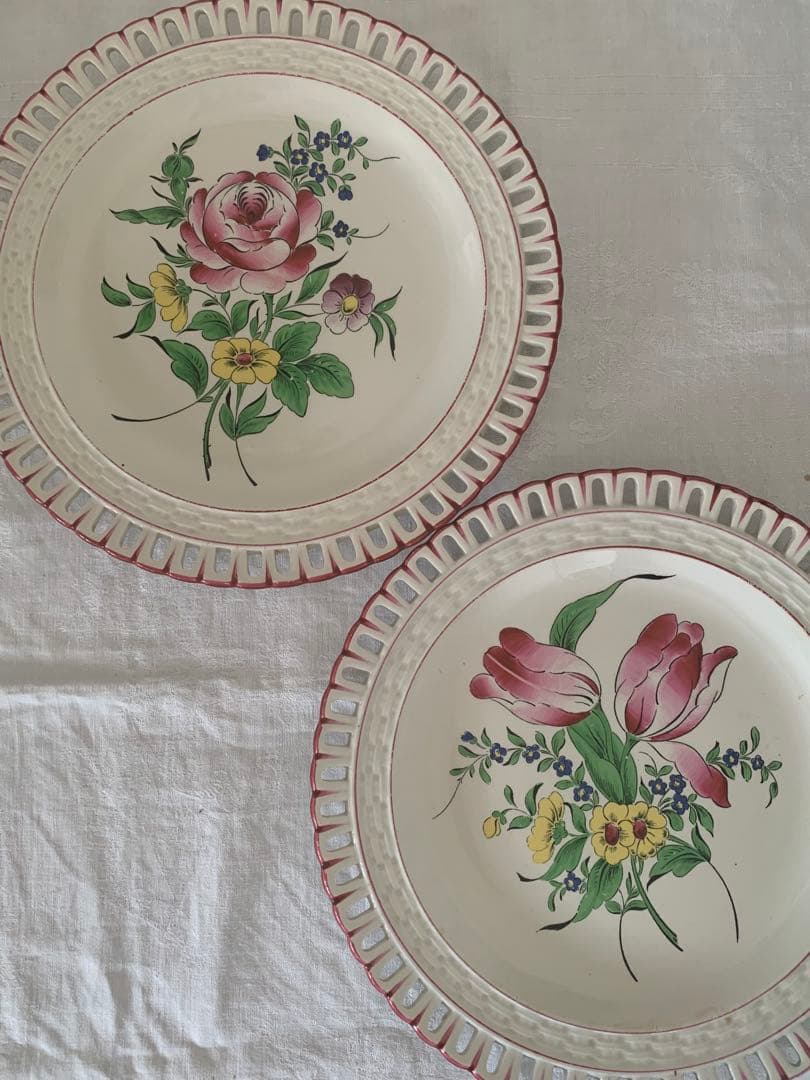 フランスアンティーク　リュネヴィル　パニエプレート　２枚　ブロカント