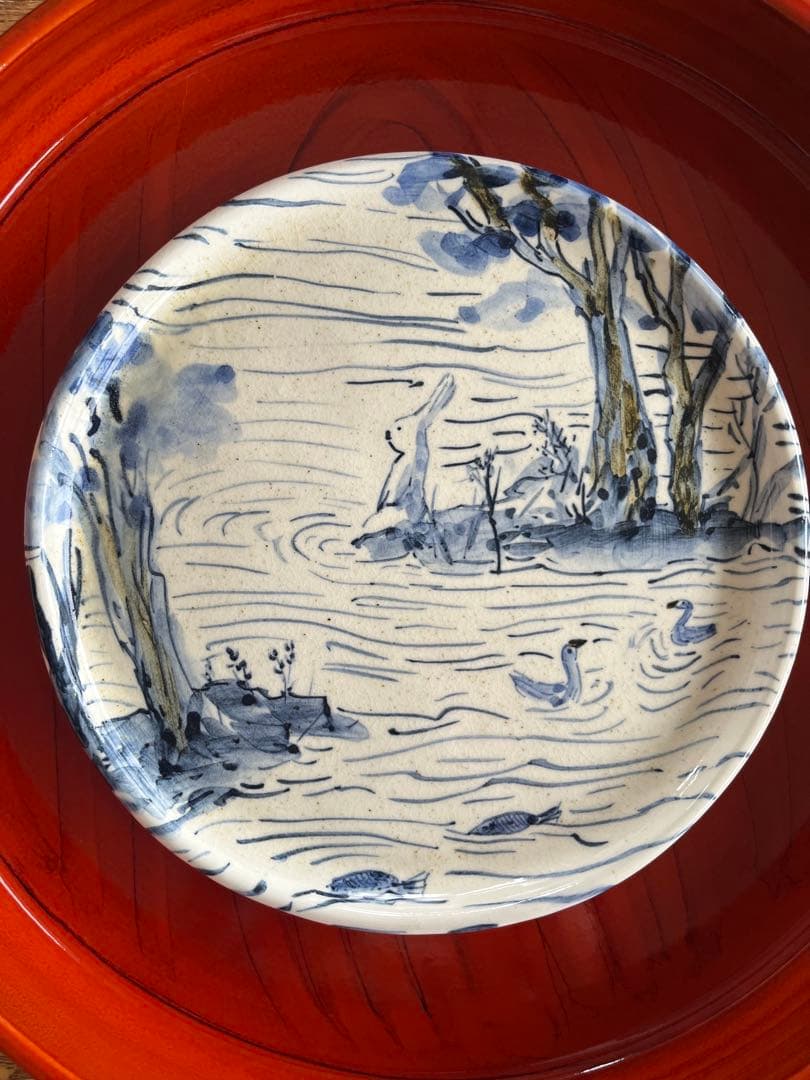 美品　作家　ムーニーともみさん　絵皿　益子陶器市　一点物