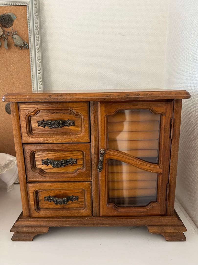 木製ジュエリーボックス☆アクセサリーケース☆小物入れオルゴール付き☆アンティーク