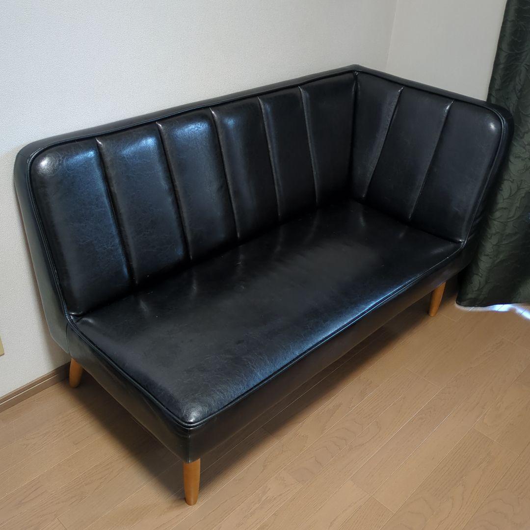 unico ワイス黒 合成皮革 2人掛けソファ　ブラック
