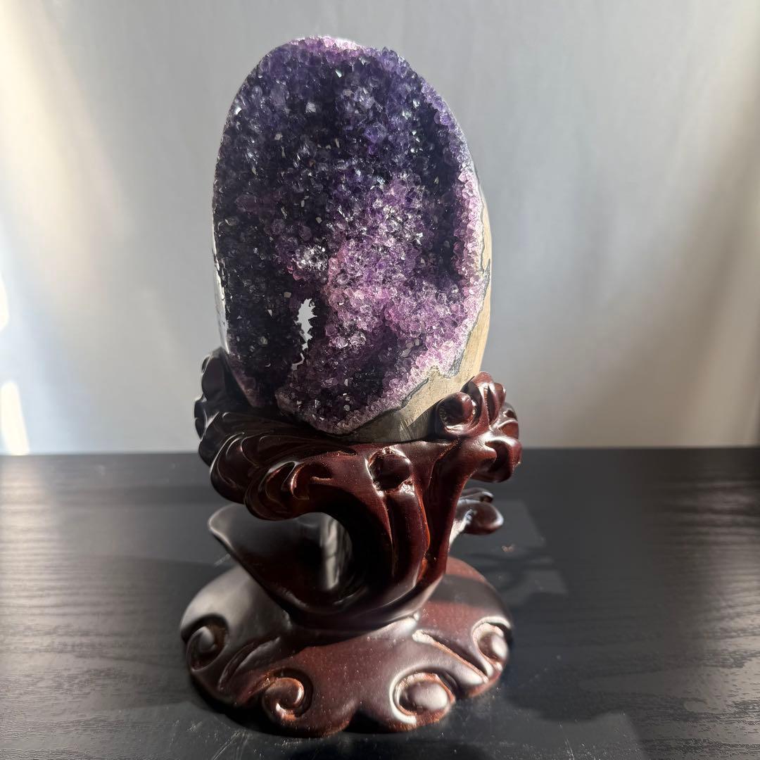 天然石アメジストのドーム　置物　原石　台座付きNO.010507