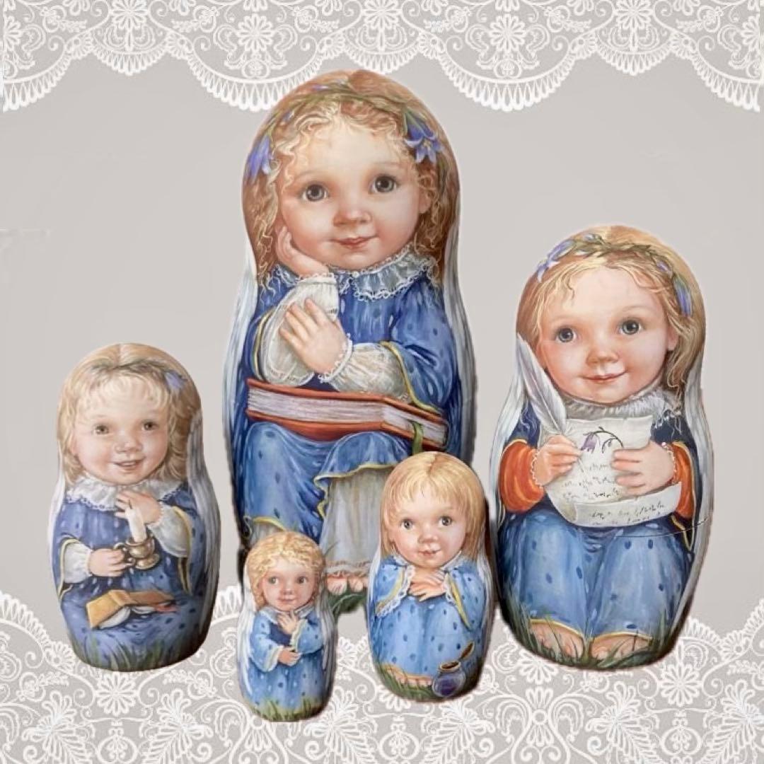 ロシア雑貨☆天使マトリョーシカ(5P)『詩的な天使』バルスコワ作 リダ工房