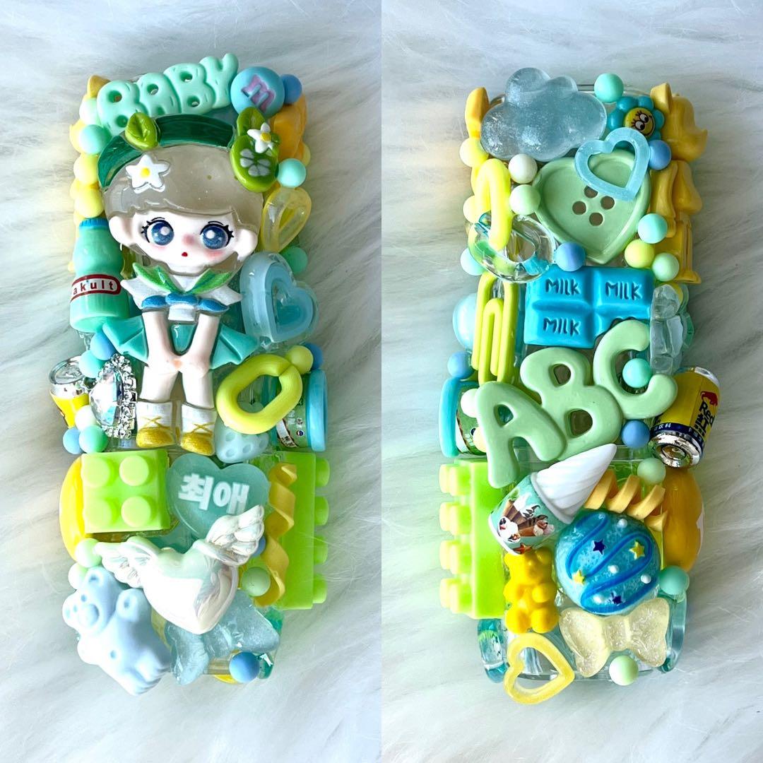 IQOSケースデコ　カラフル　グリーン　水色　イエロー　女の子　平成女児