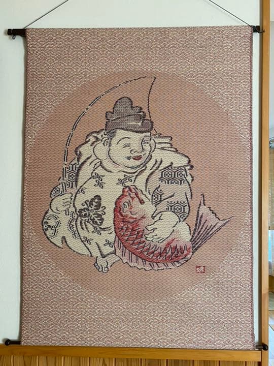 えびす様　い草×和紙糸タペストリー　約93cm×120cm