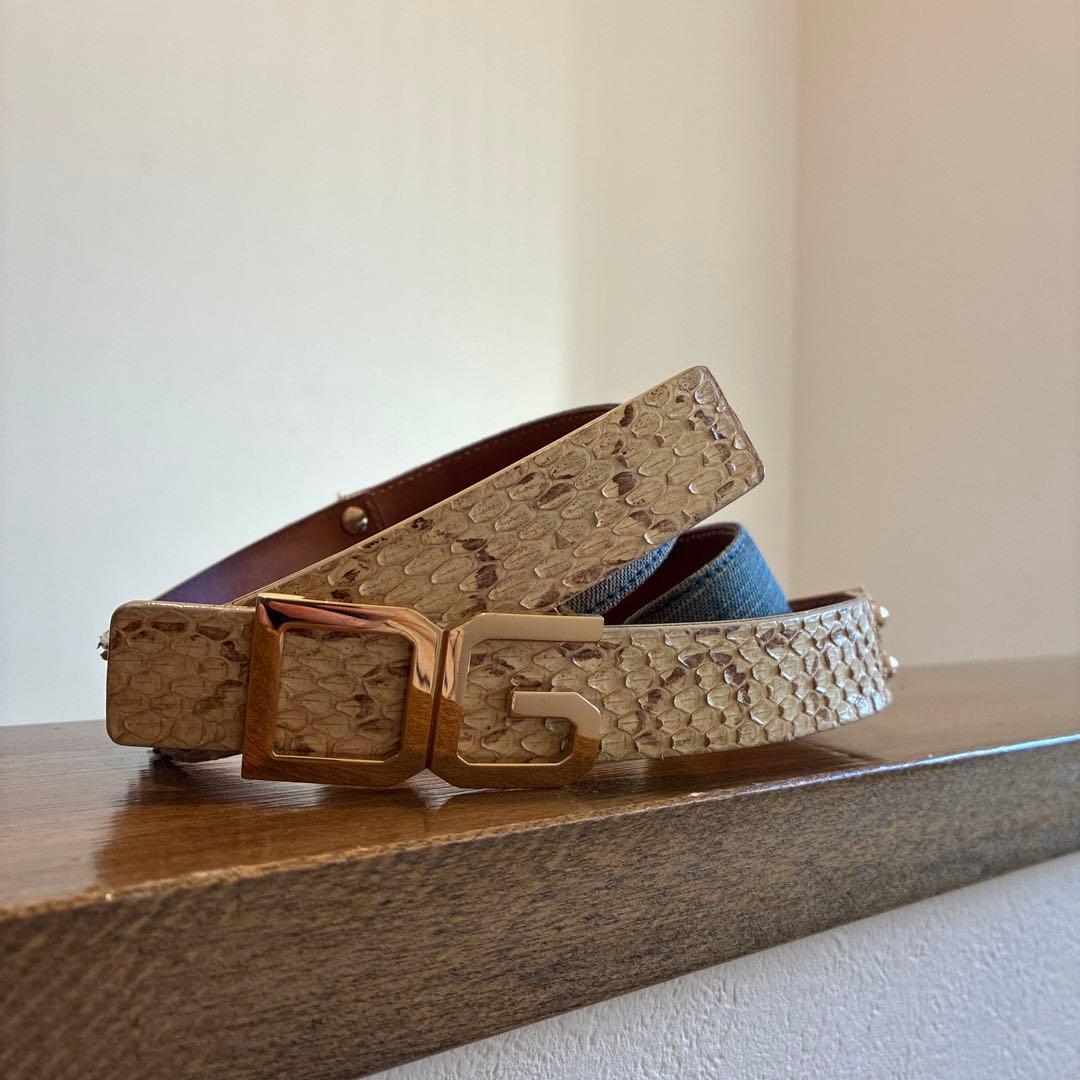 D&G 蛇柄 デニム ベルト85㎝