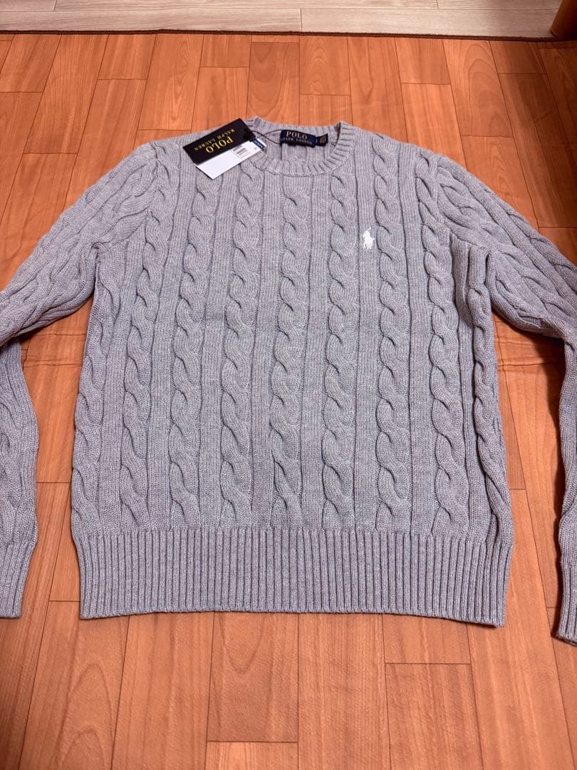 週末限定Polo ラルフローレン ケーブルニットセーター グレー