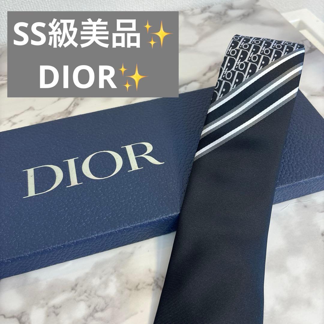 【極極美品✨】DIOR ネクタイ　ブラック　黒色　オブリーク柄　　シルバー　銀色