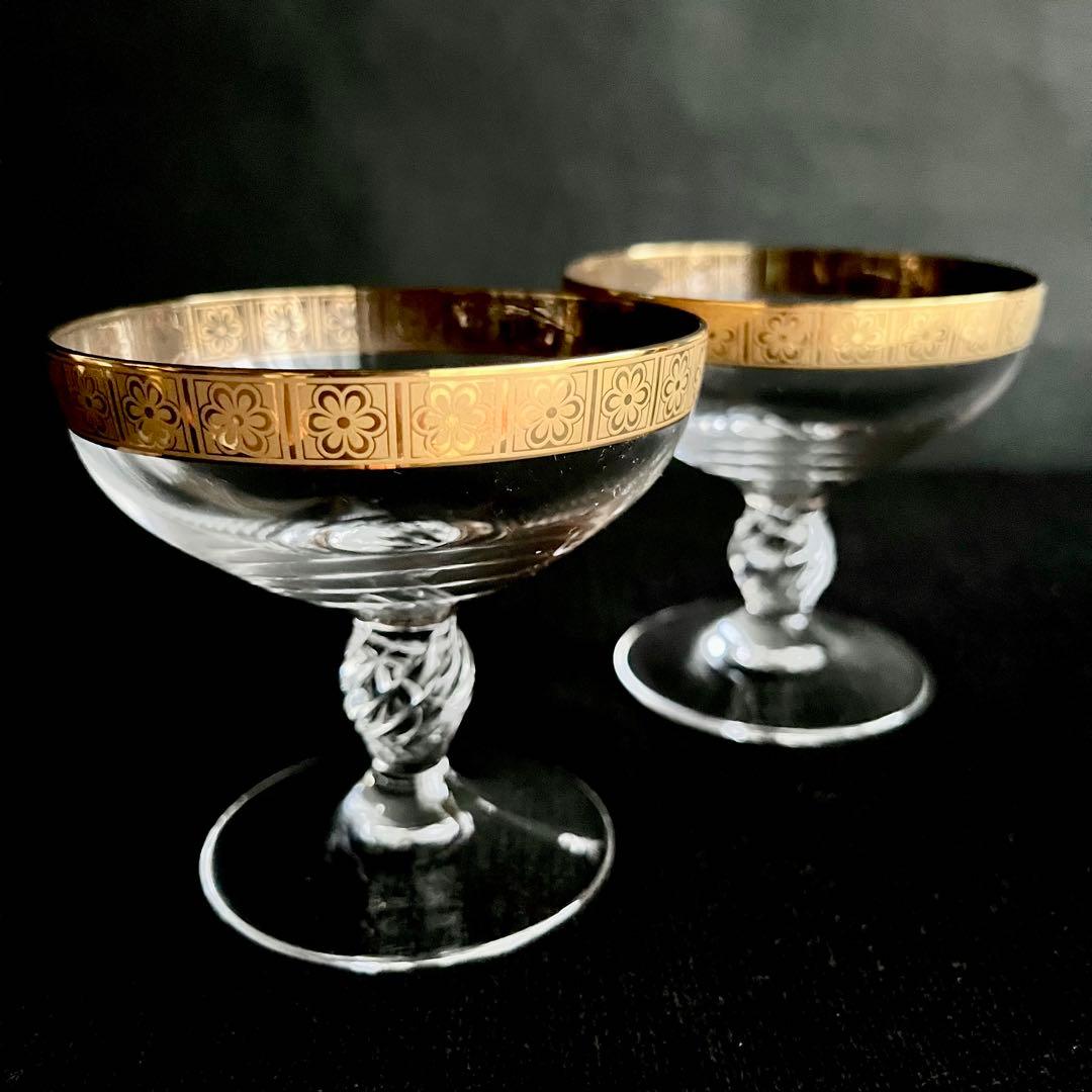 ★新品未使用 ★ 渕金唐草　クリアガラス高高台　2個セット