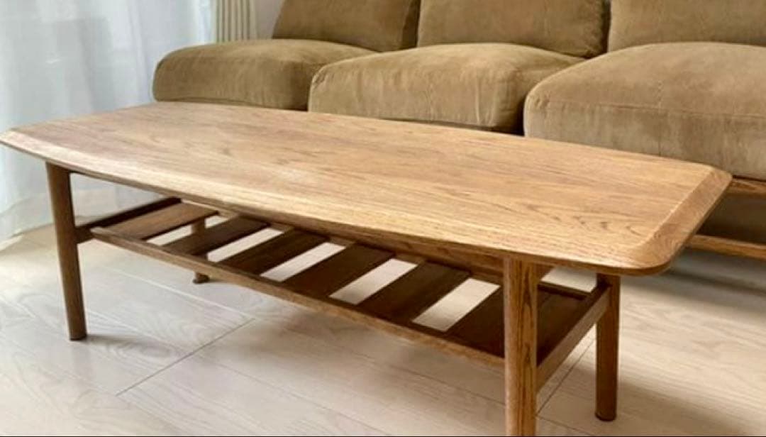 ナチュラルウッド オーバル型センターテーブル