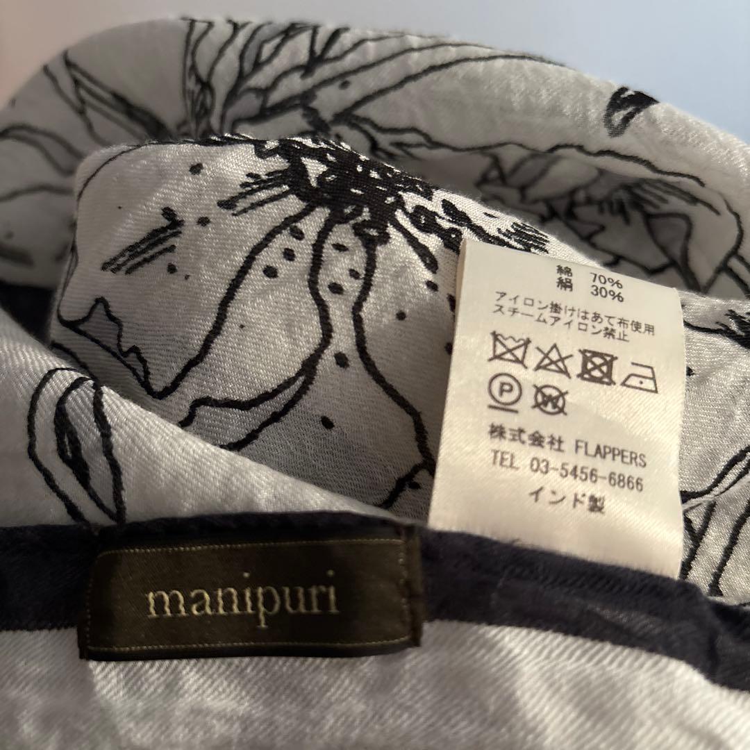 マニプリ　モノトーン　コットンとシルクのスクエアストール　グレー系　120cm角