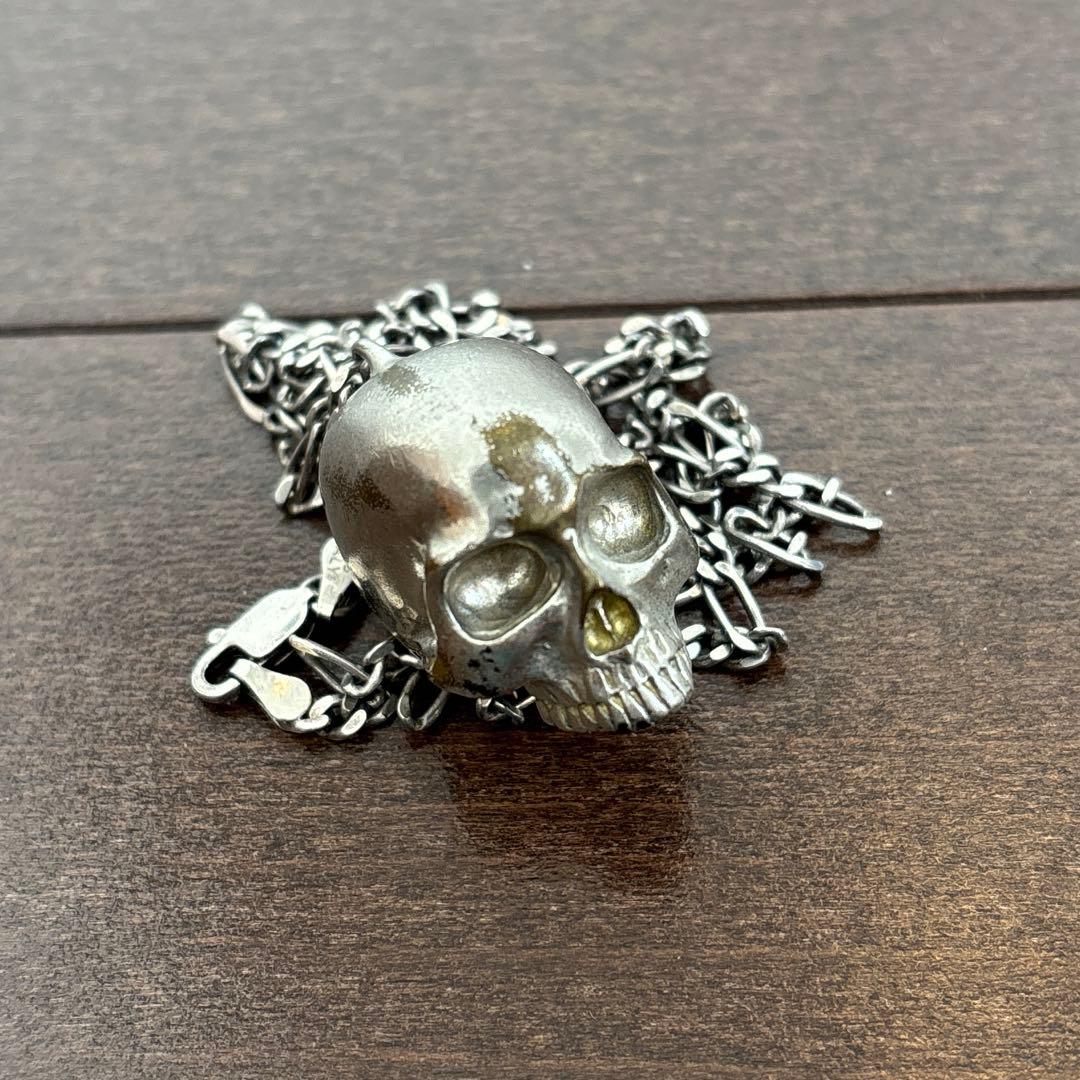 ビンテージ　スカル　ネックレス　シルバー　925 ペンダントトップ　真鍮　ブラス