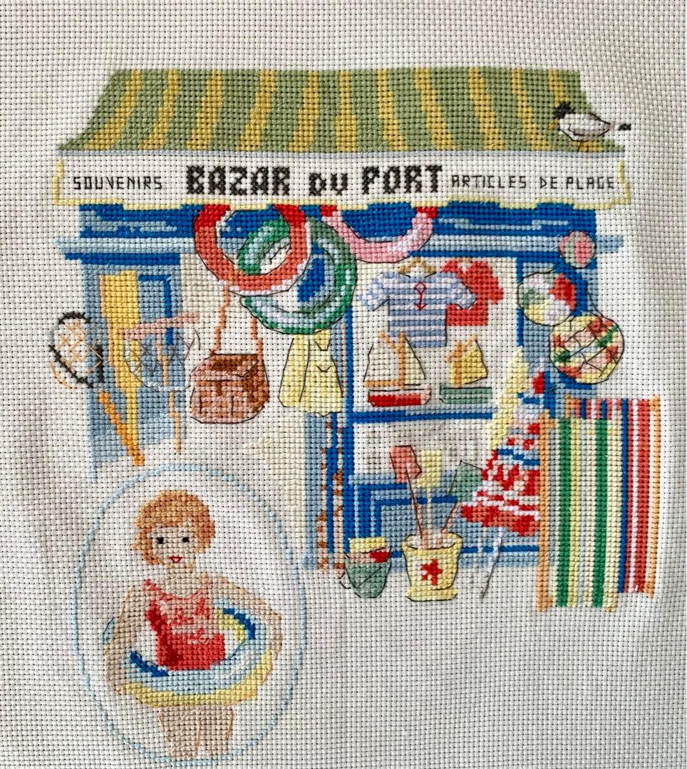 ヴェロニクアンジャンジェ　ハンドメイド　クロスステッチ完成品　海辺のマーケット