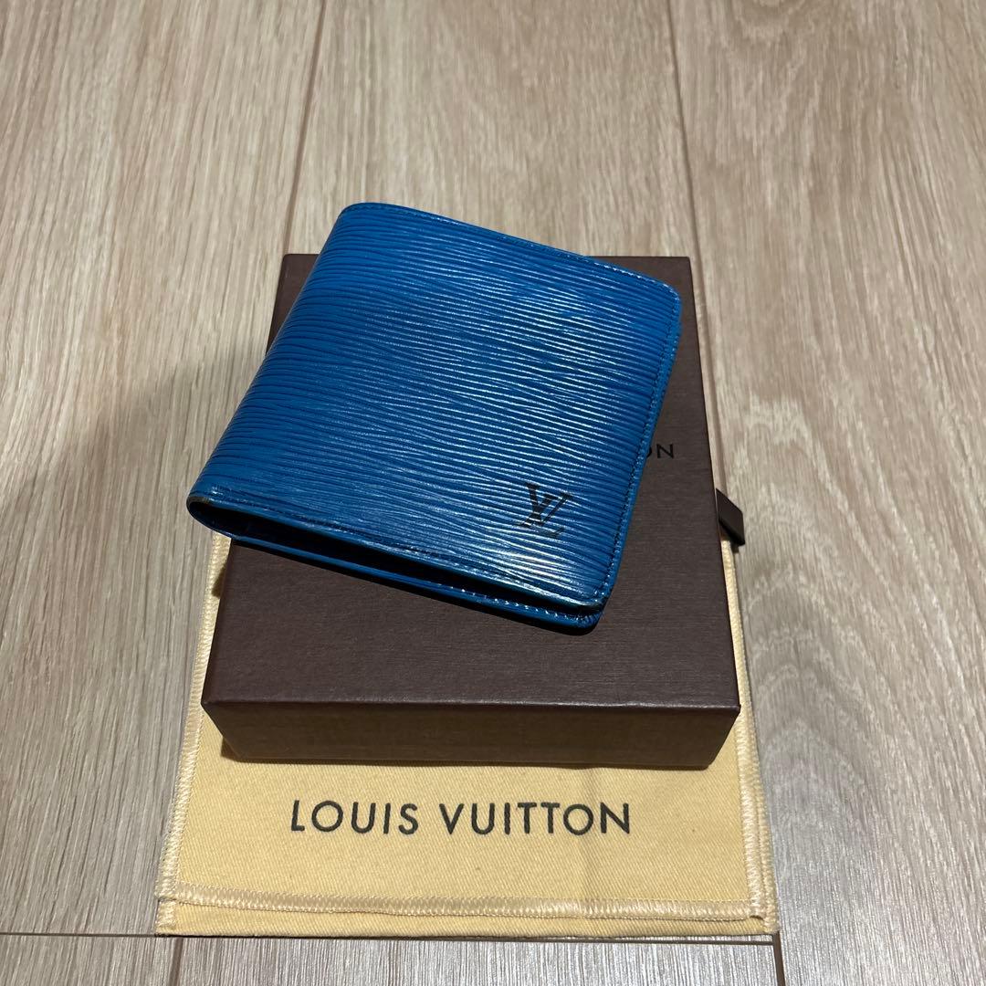 LOUIS VUITTON ルイヴィトン 二つ折り財布 ブルー エピ 青 本革