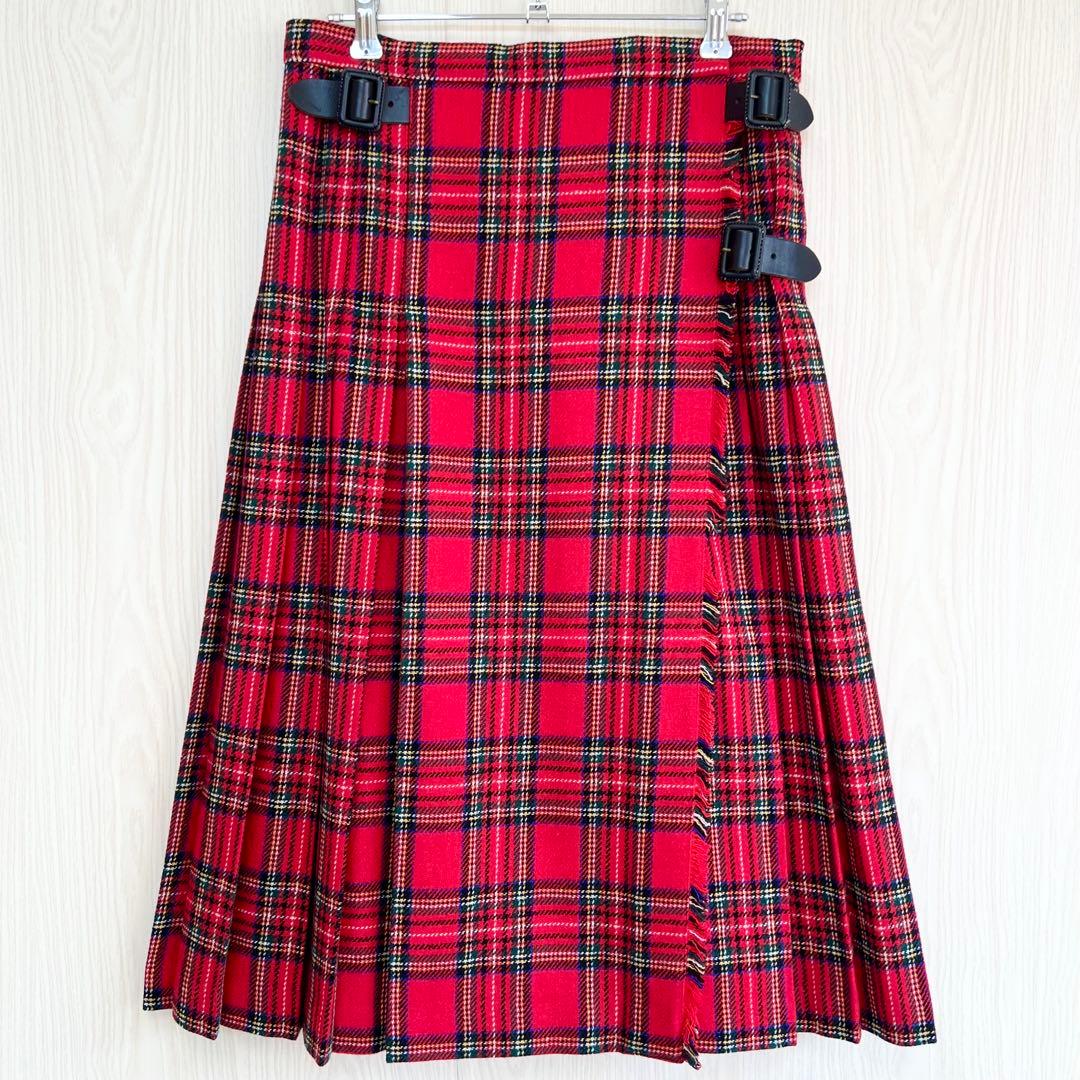 BEAMSBOY ビームスボーイ　日本製　ウール　プリーツチェック巻きスカート