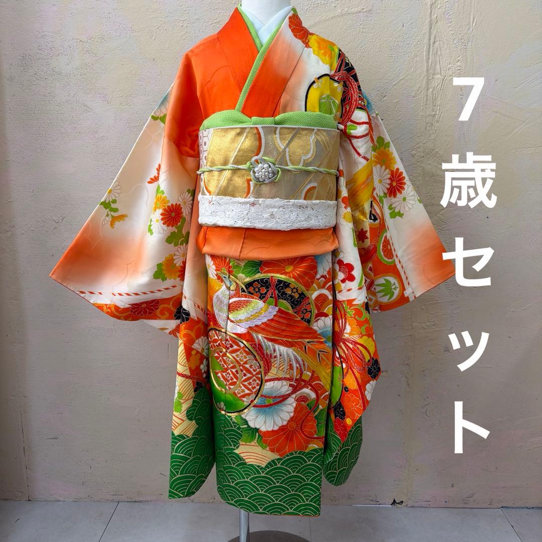 No.k007七五三 7歳 着物 フルセット レトロ柄