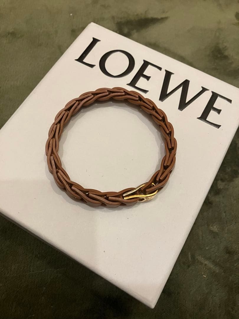 LOEWE ウーブン　ブラウンレザー 編み込みブレスレット