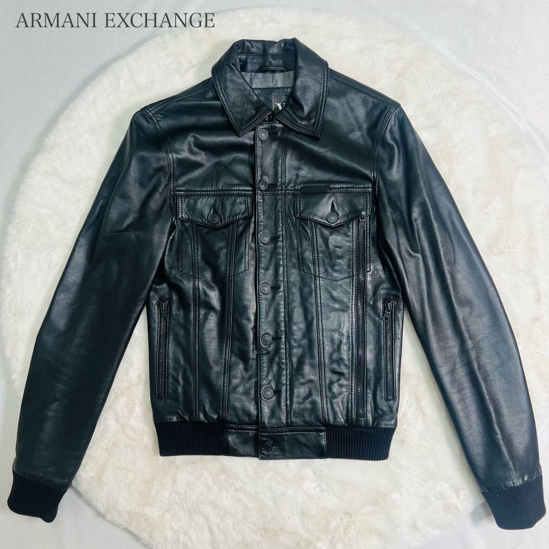 【美品】ARMANI EXCHANGE 羊革 レザー ブルゾンジャケット