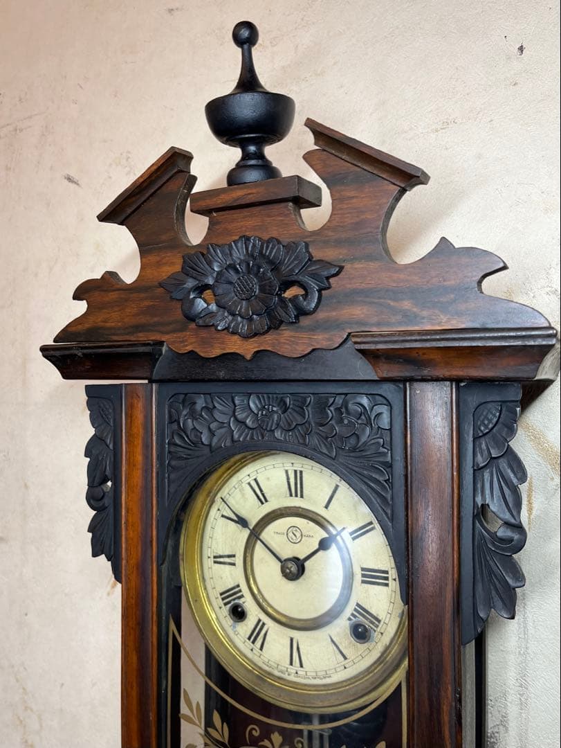 精工舎　黒柿　柱時計　古時計　振り子　ゼンマイ　ユンハンス　アンティーク　レトロ