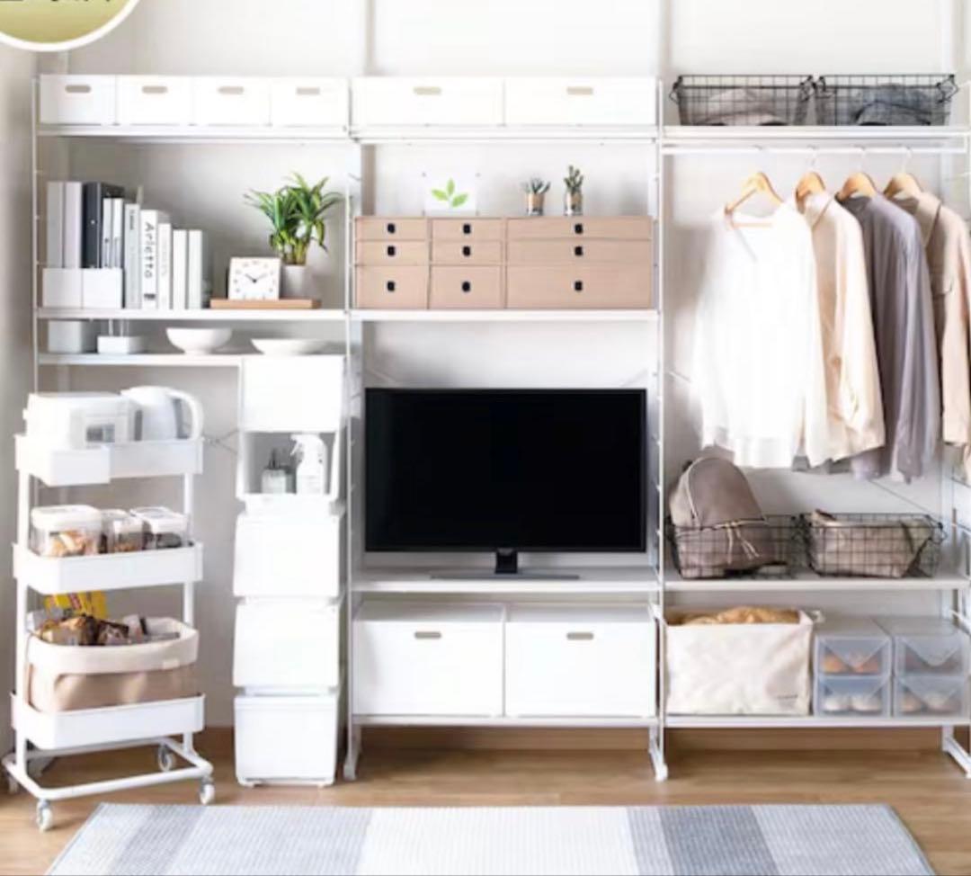 ニトリ突っ張り壁面収納Nポルダ 240cm3連セット＋棚板2枚＋サイドパーツ1個