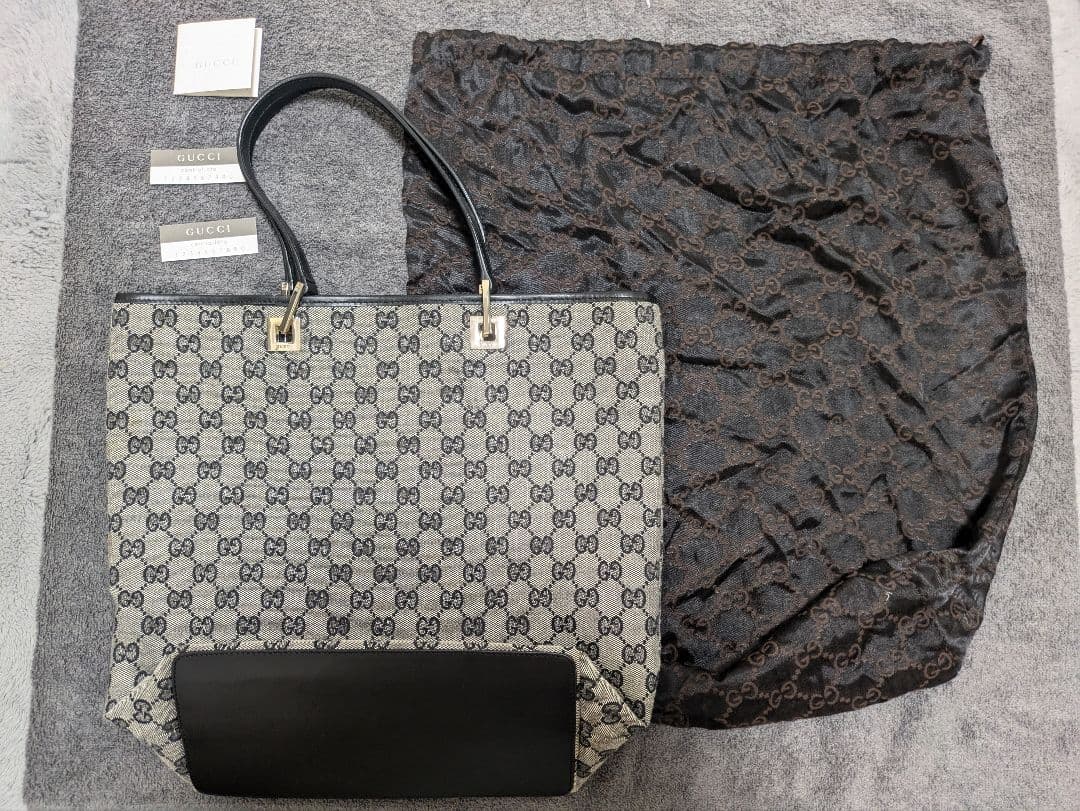 グッチ GG柄 キャンバス レザー トートバッグ ハンドバッグ 黒