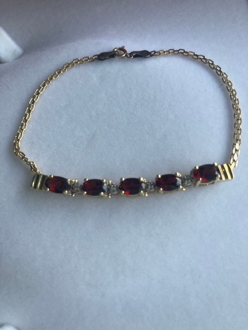 USA製ビバリーヒルズ　14金赤いガーネットストーンメレダイヤブレスレット新品