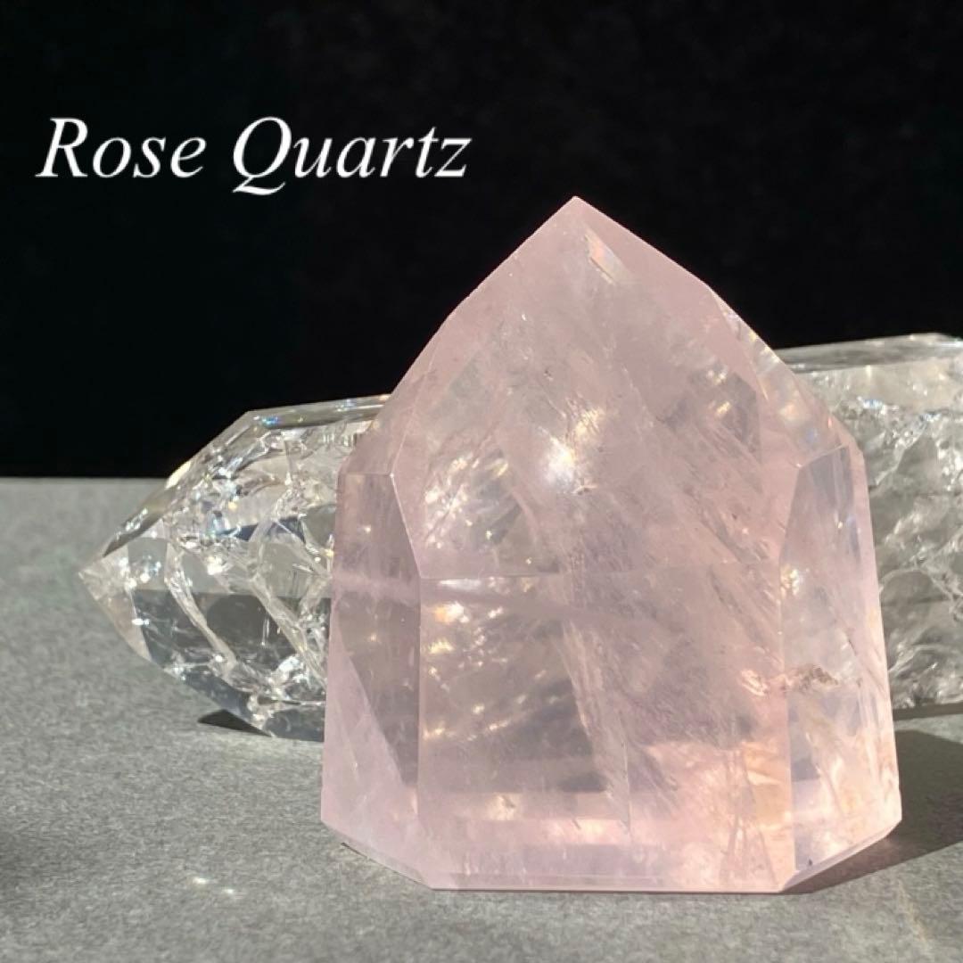 ハイクオリティ 宝石質 ローズクォーツ ゴールデンヒーラー入 ポイントタワー