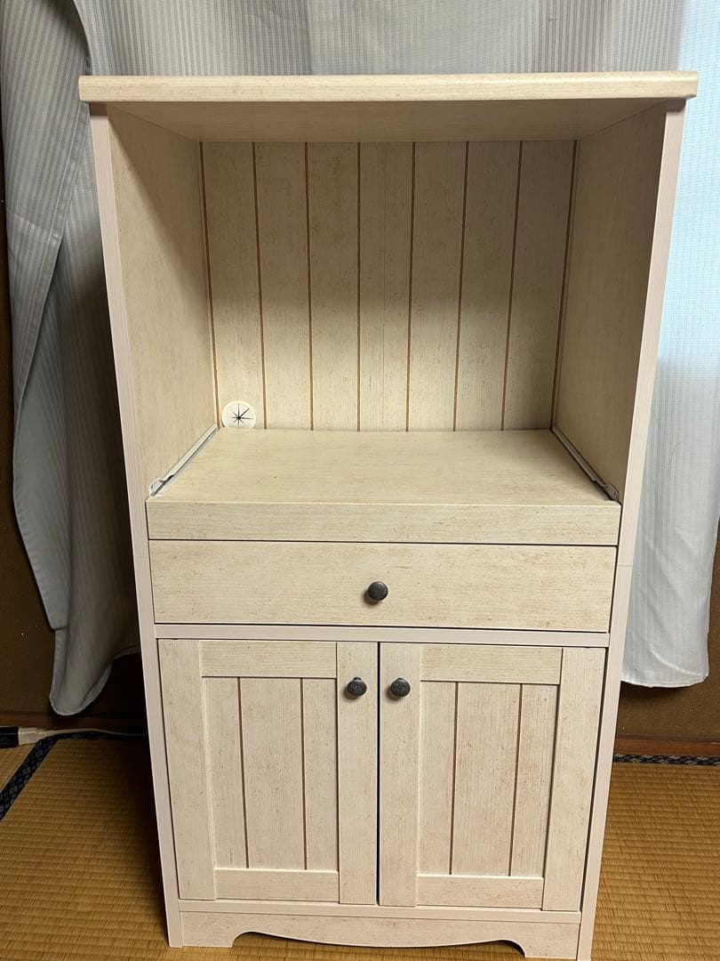 ホワイト 木製 レンジボード 引き出し付き