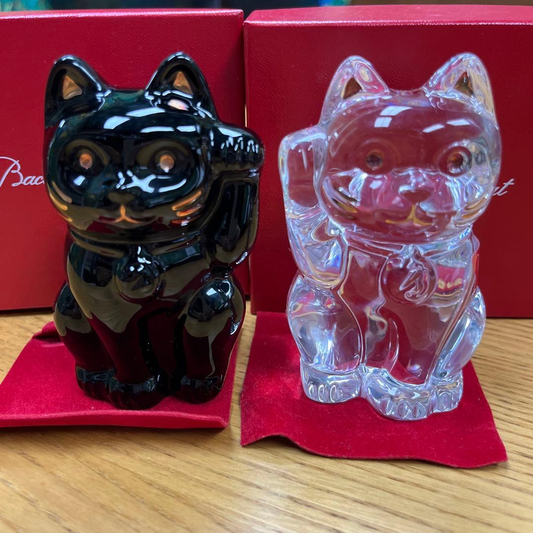 バカラ 招き猫 ミッドナイト クリスタルガラス 幸運 縁起物