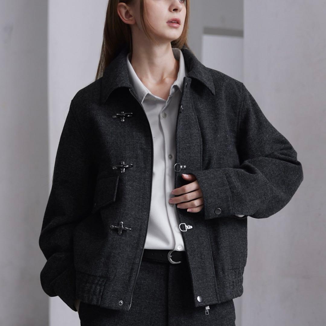 CLEL ウールブレンドヘリンボーンツイードファイヤーマンブルゾン